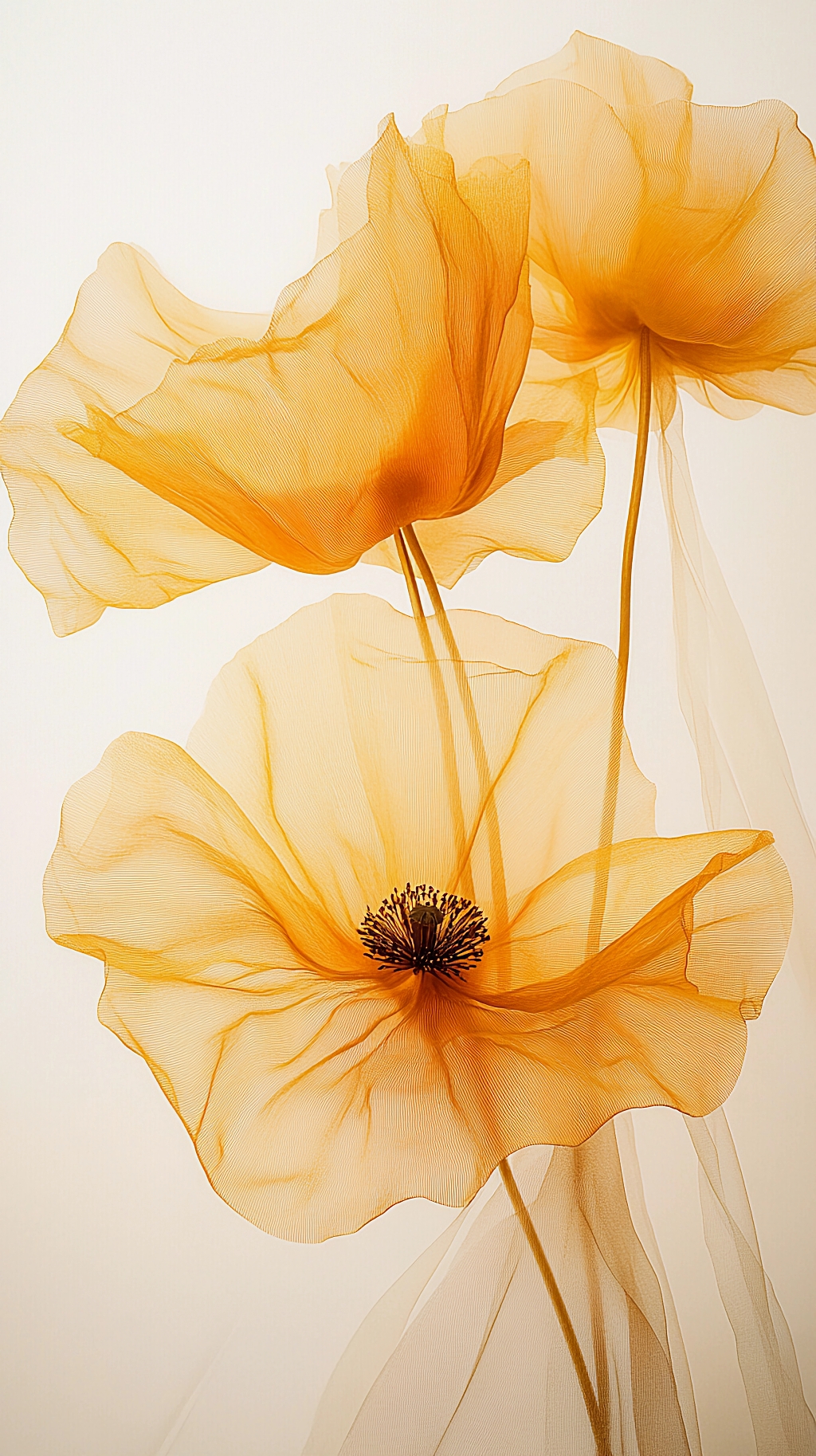 花瓣橙黄色透明花朵展现优雅形态与柔和光影的画面AI