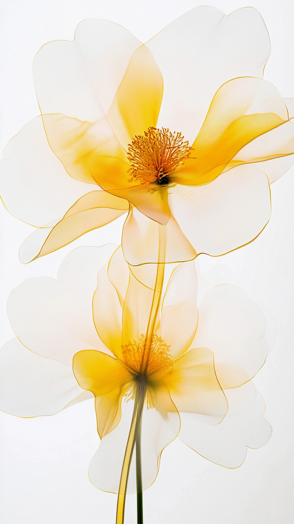 花瓣橙黄色透明花朵展现灵动姿态与细腻层次的画面AI