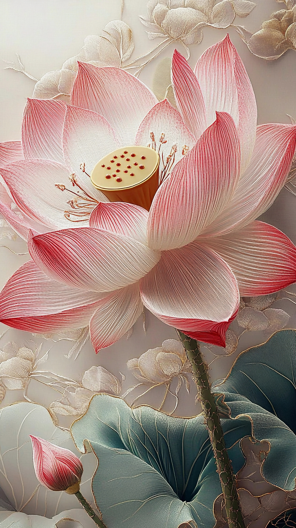 荷花荷叶夏荷粉色莲花与荷叶搭配精致背景的细腻画面AI