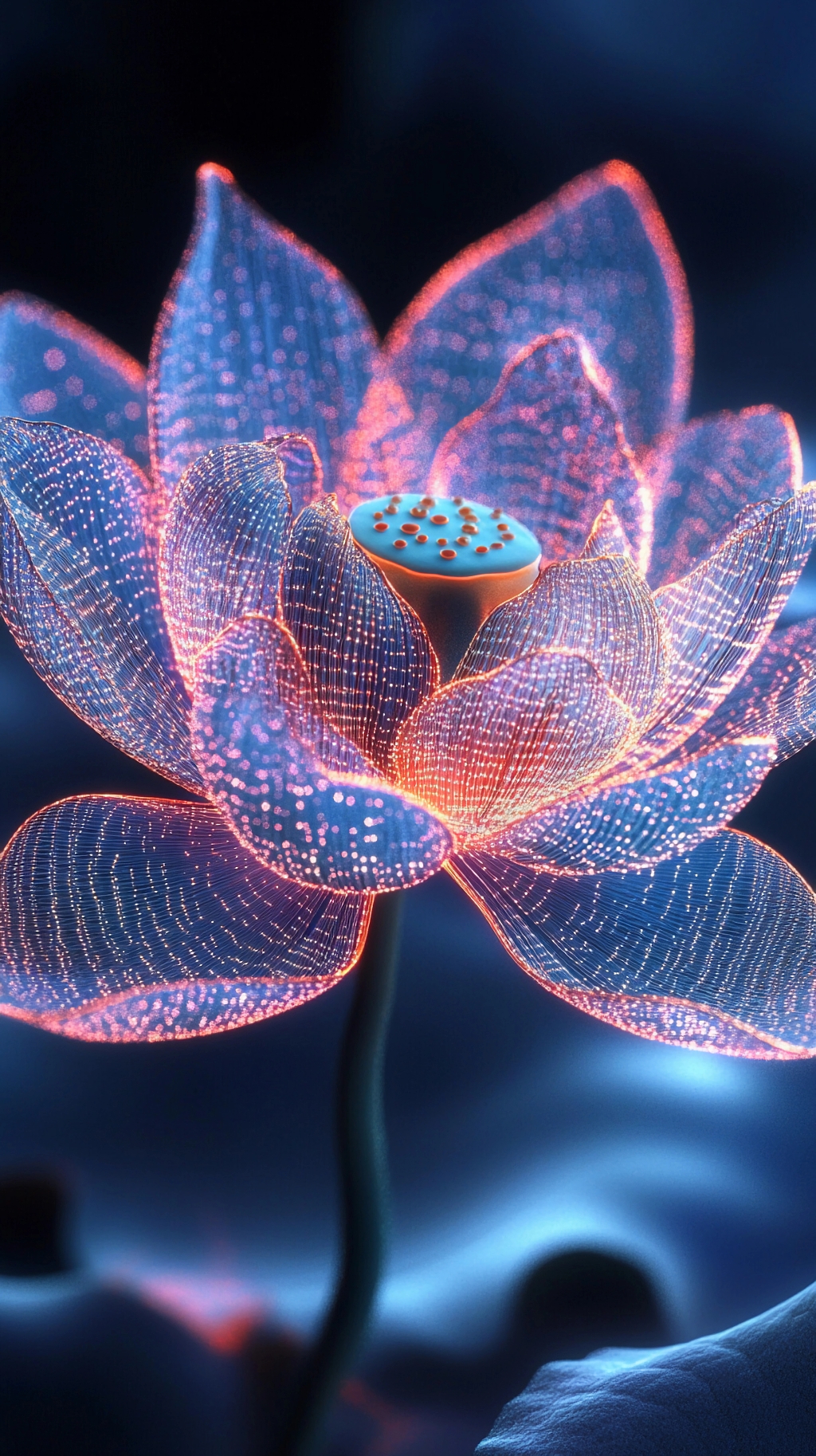 荷花荷叶夏荷蓝粉渐变发光荷花展现梦幻绚丽效果的画面AI