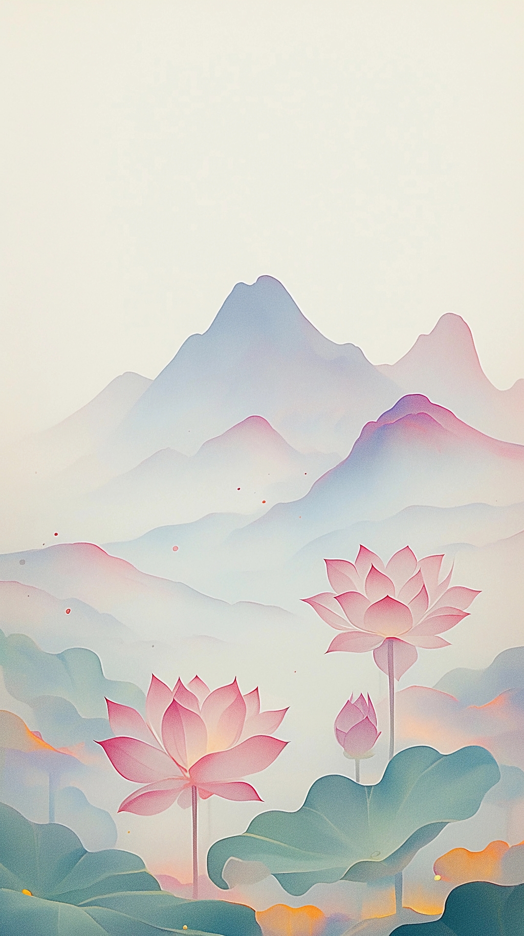 荷花荷叶夏荷粉色荷花在云雾缭绕山间呈现空灵意境的画面AI