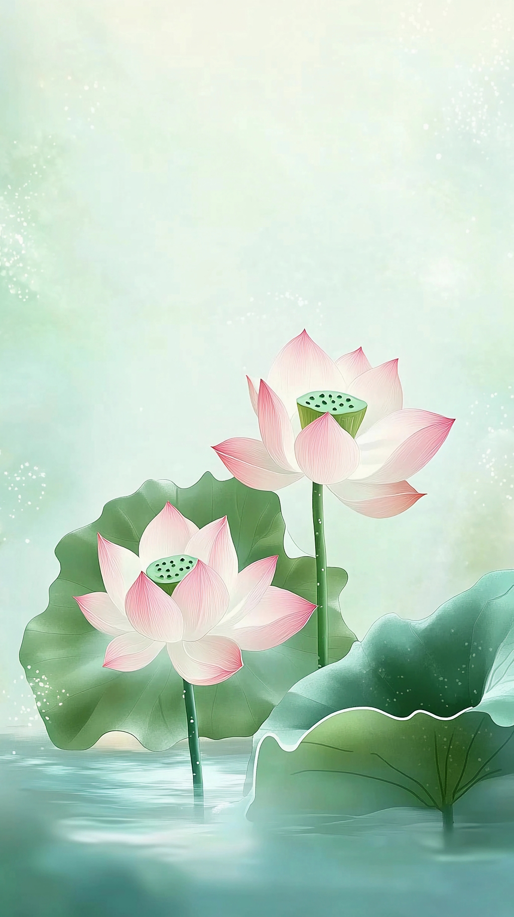 荷花荷叶夏荷粉色荷花与荷叶在淡绿色背景中展现清新自然的画面AI