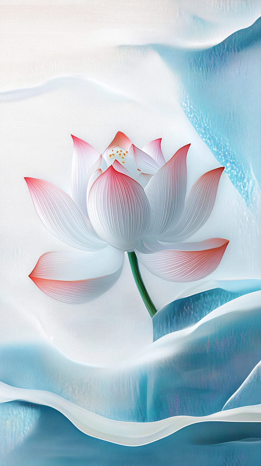 荷花荷叶夏荷粉白渐变荷花于蓝白抽象背景中展现优雅的画面AI