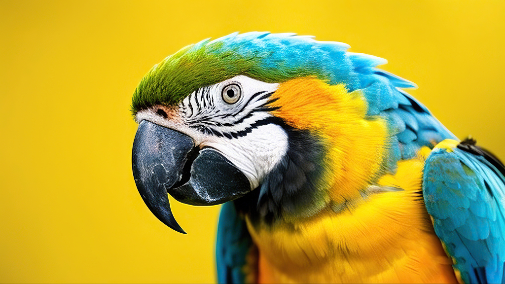 色彩斑斓鹦鹉在明亮黄色背景前的特写AI