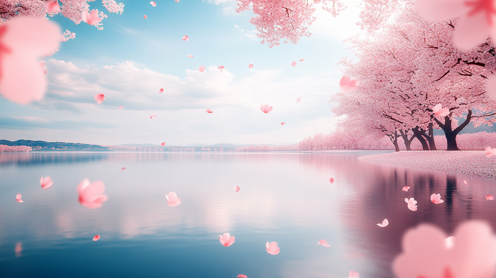 唯美花瓣背景图桌面壁纸飘落花瓣动态背景图片AI