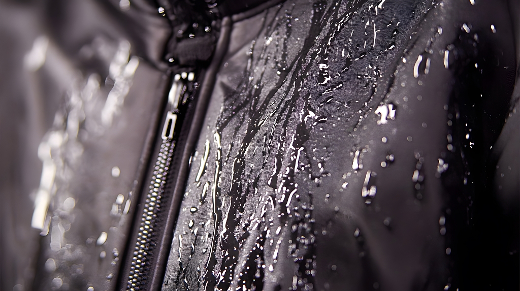 防水夹克表面水珠特写细节质感摄影图AI