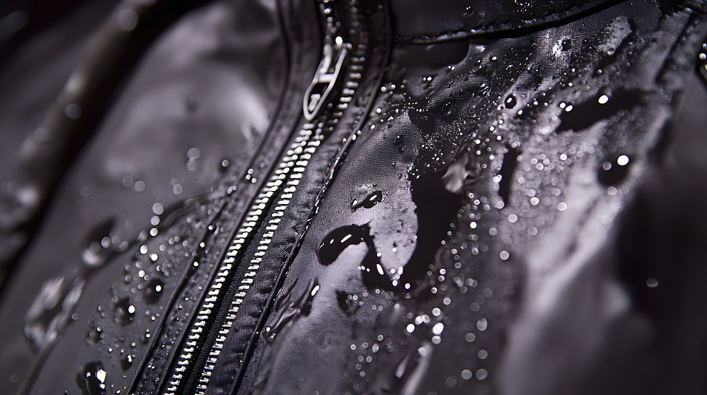 防水面料表面雨滴特写细节质感画面AI