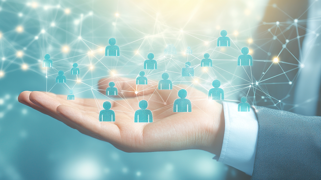 企业商务人士手心的社交圈手部特写AI