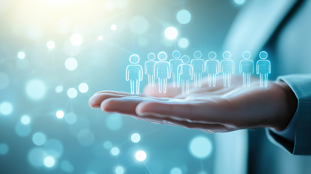 企业商务人士掌心的人脉之光手部特写AI