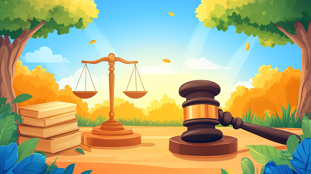 法律法制户外自然环境中法律象征元素插画图AI