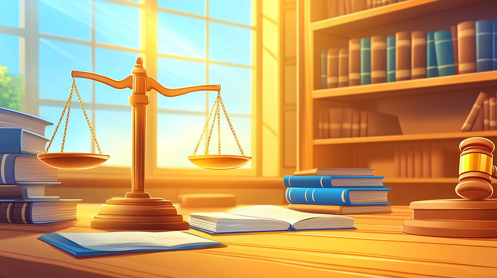 法律法制室内光线明亮处法律相关元素插画图AI