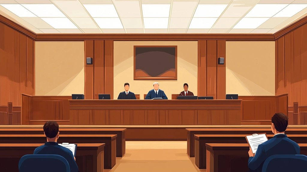 法律法制法庭内庭审场景的插画图AI