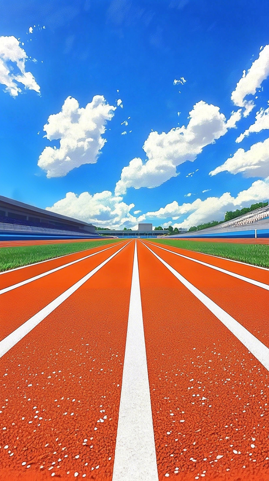 晴朗蓝天下橙红色校园塑胶跑道远景画面AI