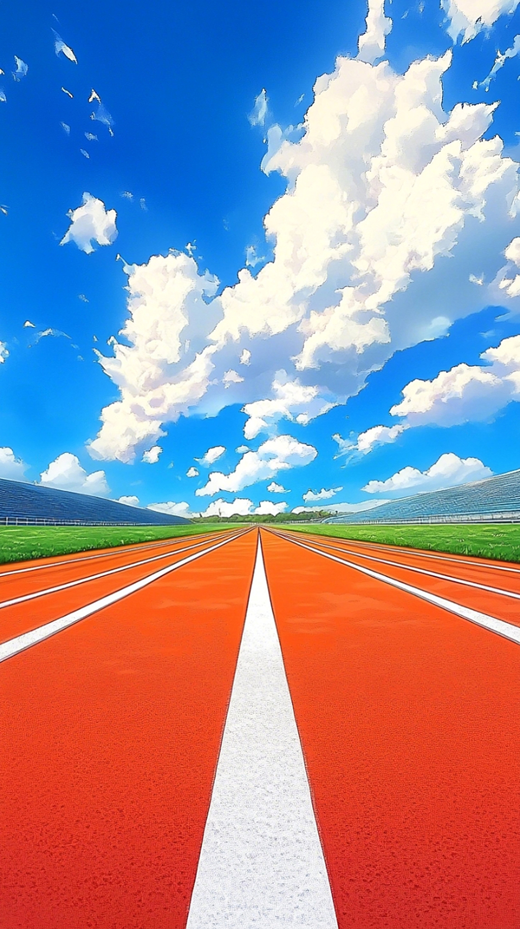 开阔天空下橙红色校园塑胶跑道近景景致AI