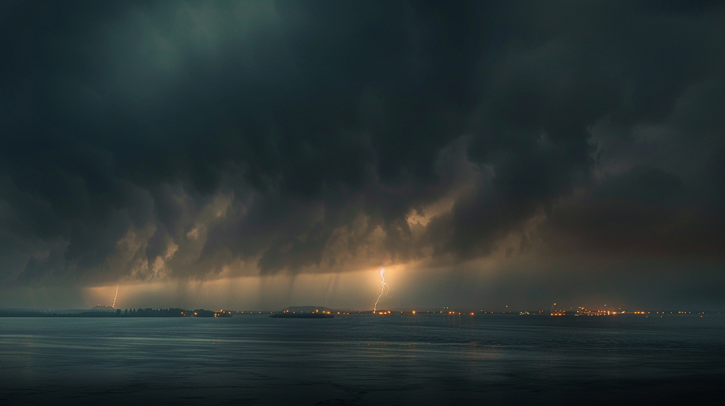 黑夜中划破长空气势磅礴的闪电AI