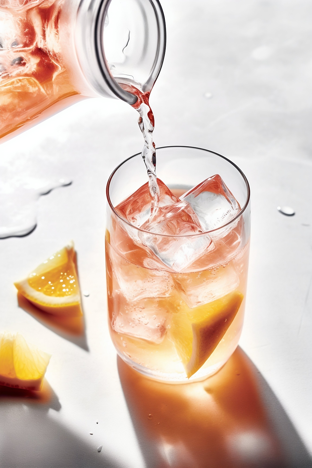 饮品饮料俯视角度冰爽果汁倒入杯中的瞬间
