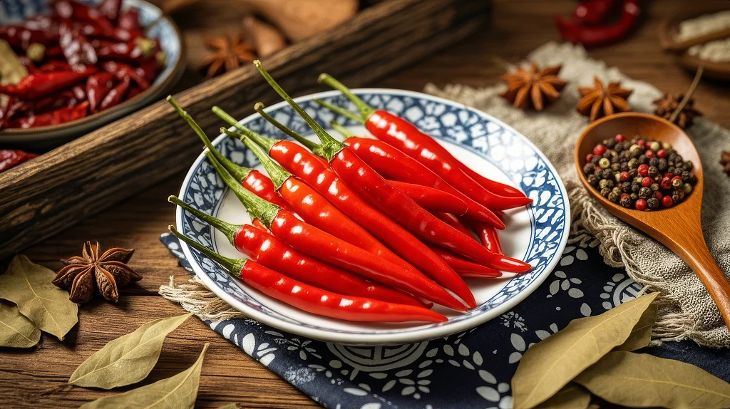 辣椒八角香叶等香料烹饪调味品背景图