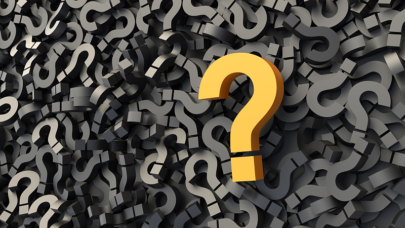 大黄色问号背景上的黑色标志，常见问题概念