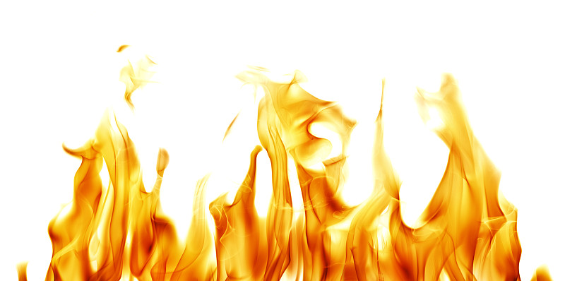 橙色火焰热火花孤立在白色上