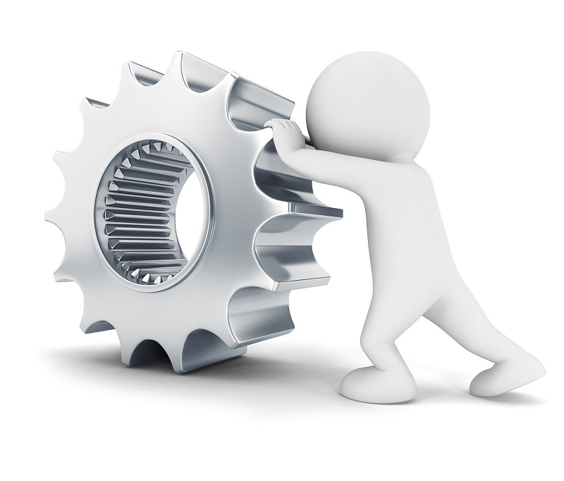 3d的白人推动一个齿轮