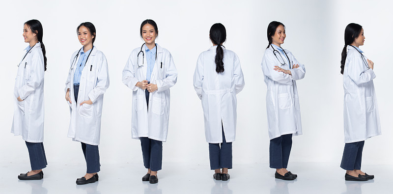 女人穿着白色医生制服的裤子和鞋子