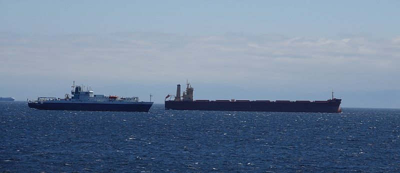 在维多利亚岛，加拿大卑诗省的海军舰艇的海洋全景图