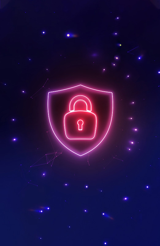 霓虹锁挂锁用于数据保护，网络安全技术。