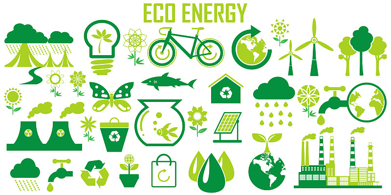 环境生态自然矢量图标设置。