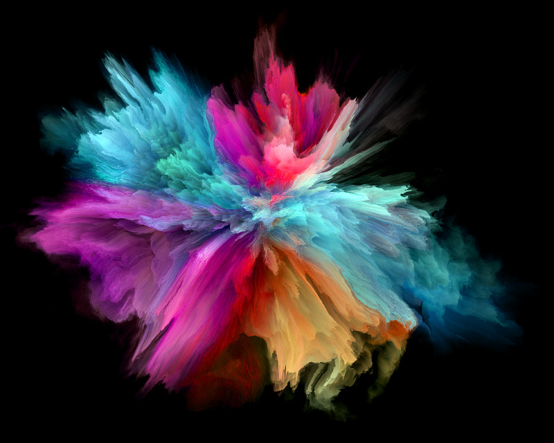 彩色彩虹胡里漆彩色粉末爆炸孤立黑色背景