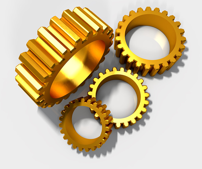 白色背景上的金色齿轮