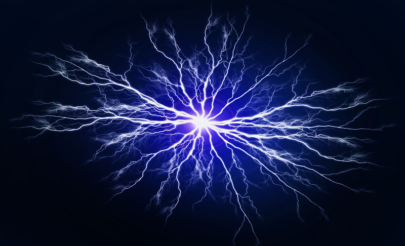 纯电力和红色等离子燃烧明亮