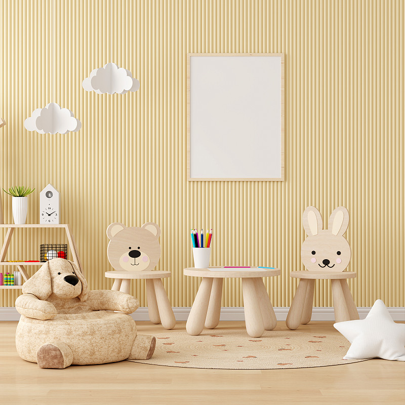 儿童房与框架模型，3D渲染