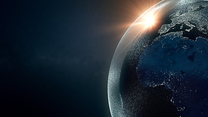 地球在夜间被数字噪音包围