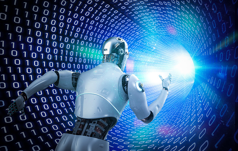 快速技术概念与3d渲染机器人运行