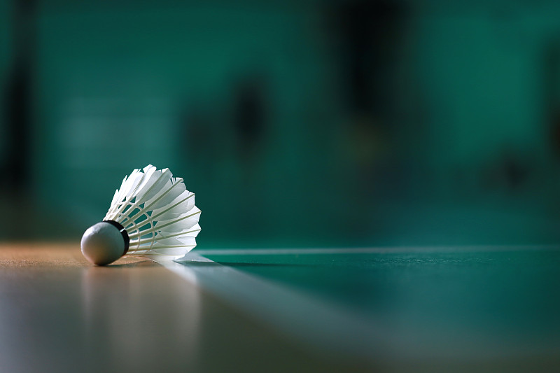 羽毛球场上的羽毛球特写