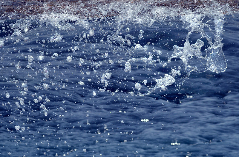 溅起的水，蓝色的海，水滴