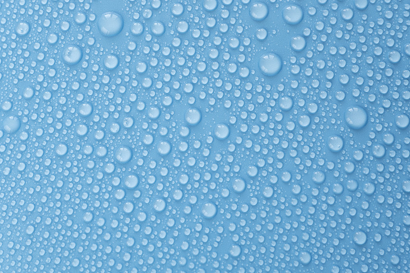 水滴在蓝色背景，顶部的模式与水滴，平铺覆盖