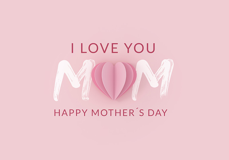 粉色背景上的纸心。母亲一天的概念。