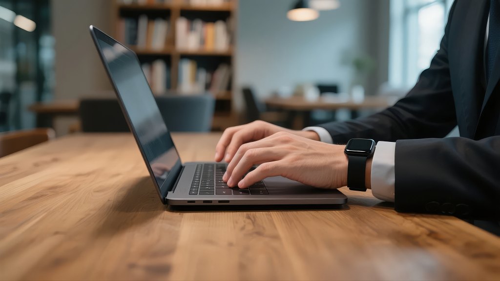 商务人士笔记本电脑办公远程工作科技背景