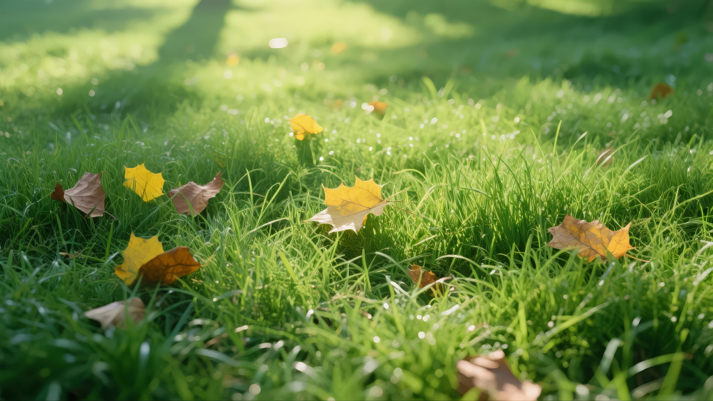 秋分节气草地落叶阳光秋日午后自然背景