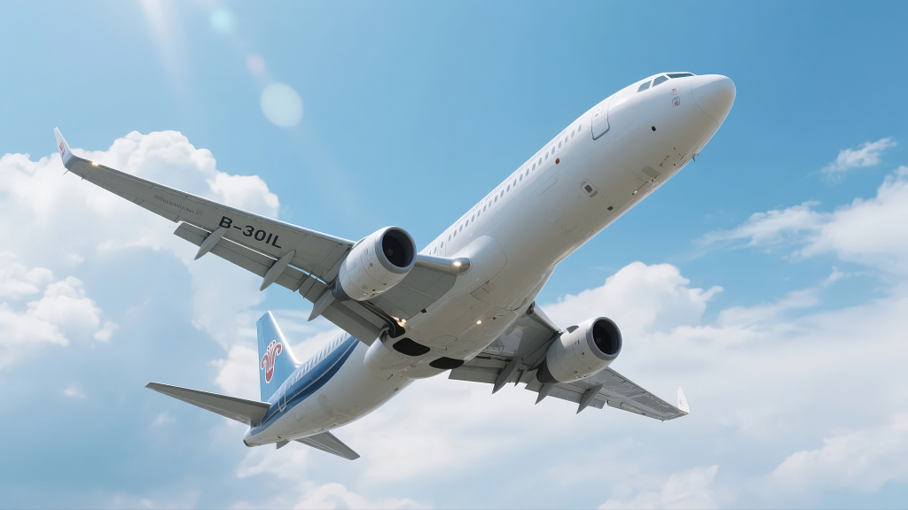 飞机起飞蓝天白云航空旅行商务出行背景