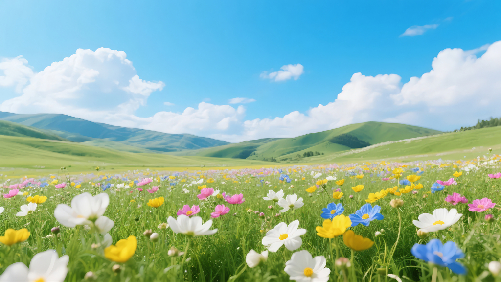 春分立夏节气花海草原蓝天浪漫自然背景