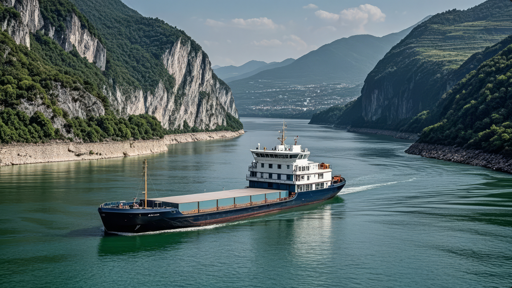 长江三峡货轮航运水路运输壮丽山峡背景