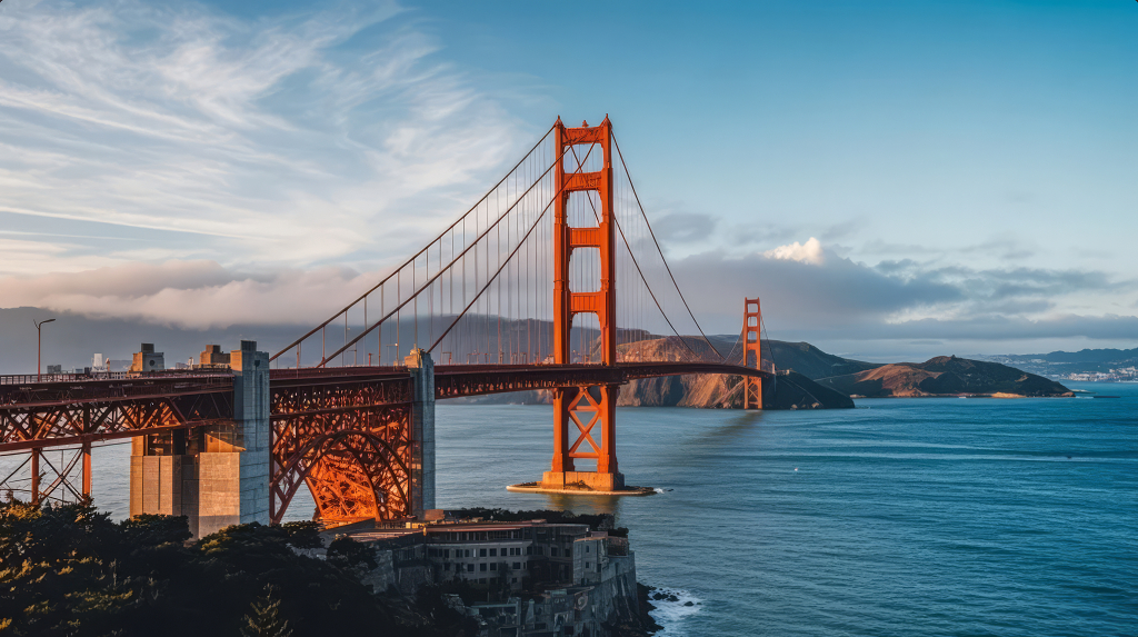 美国旧金山金门大桥海湾地标建筑黄昏背景