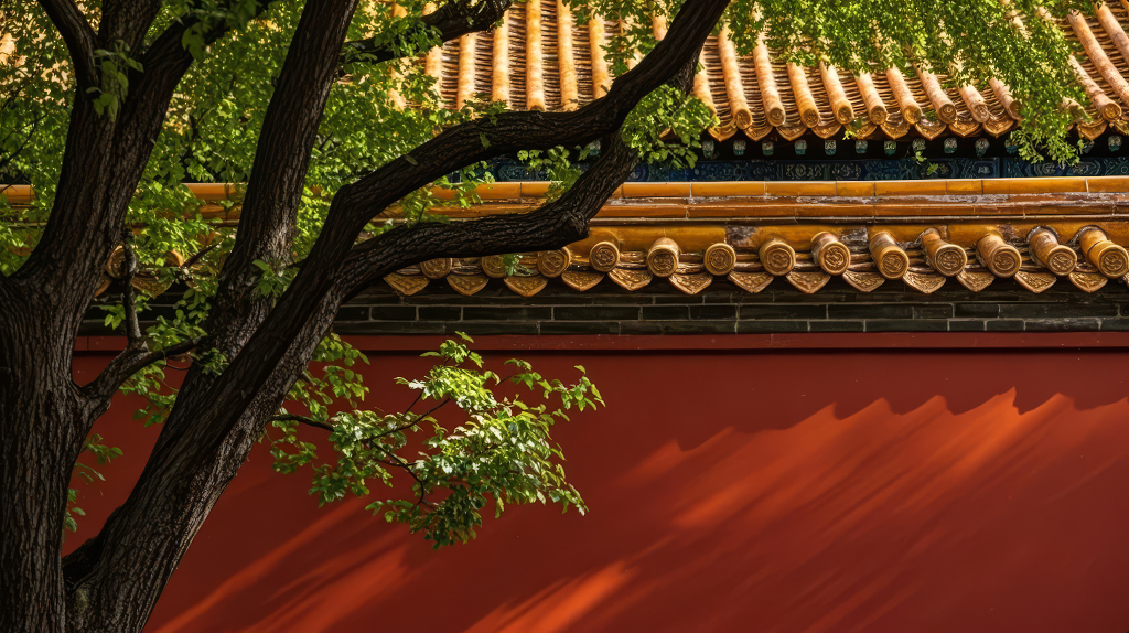 故宫红墙绿树光影中式建筑文化旅游背景
