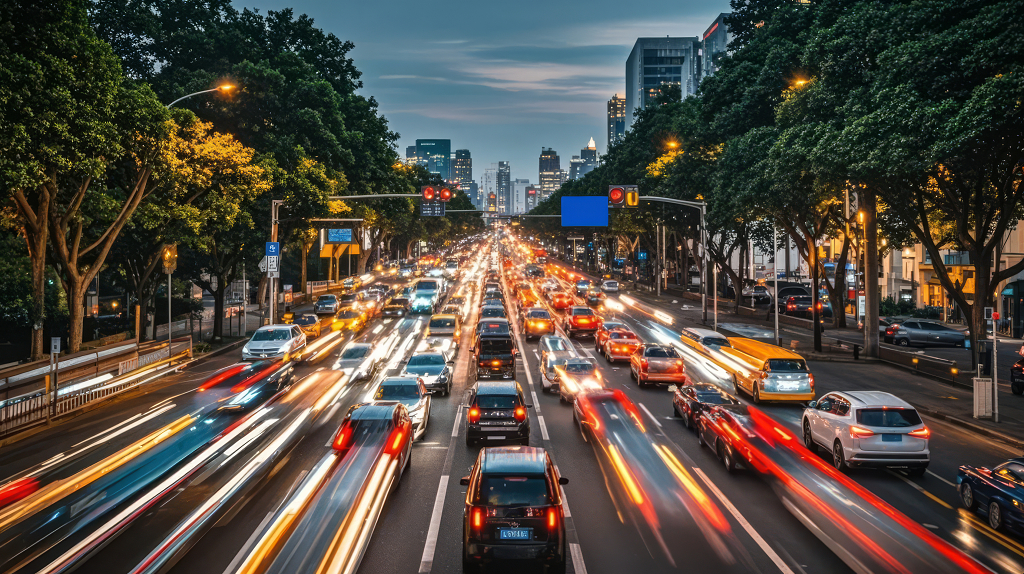 城市夜景车流长曝光繁华交通出行背景图