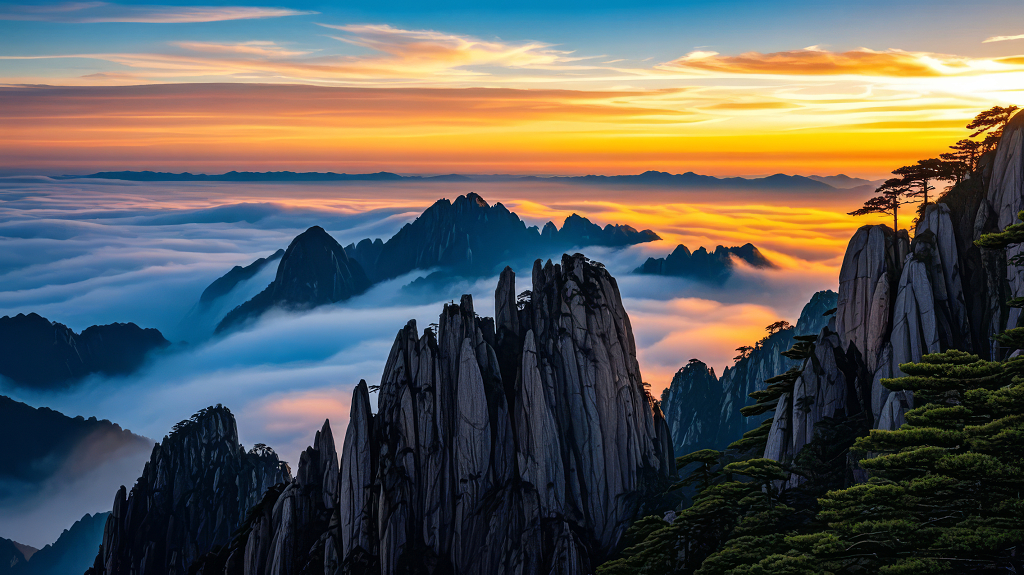 黄山日出云海壮丽自然风光旅游励志背景