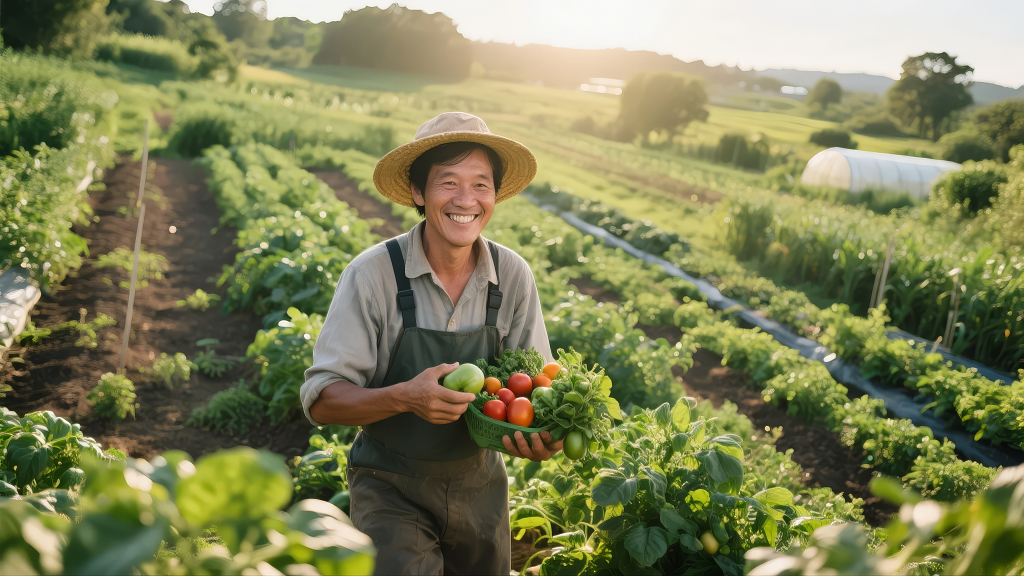 立夏节气农民菜园丰收喜悦农业劳动背景图