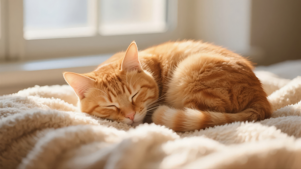 慵懒猫咪毯子睡觉宠物舒适温暖治愈背景图