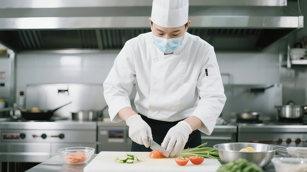 餐饮业厨师后厨备菜烹饪美食匠心背景图